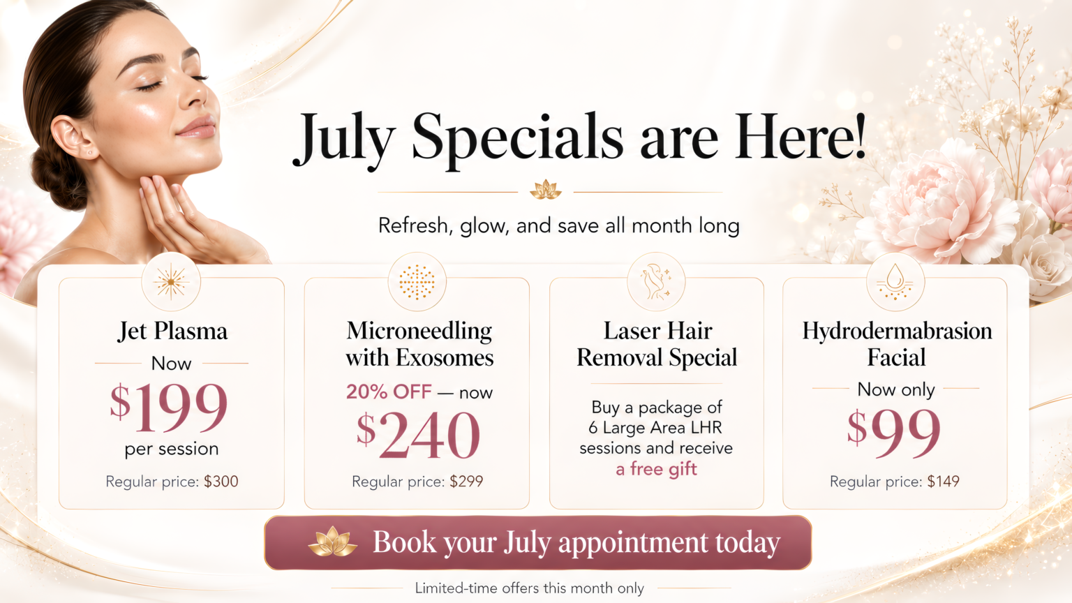 July Specials at SpaRx — Jet Plasma, Microneedling, Laser Hair Removal, Hydrodermabrasion